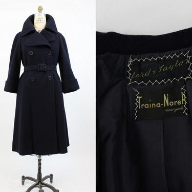1950s TEAL TRAINA navy wool trenchcoat large | new in 