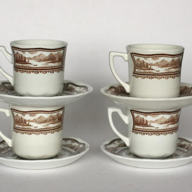 vintage americana style house ironstone coffee cups and saucers by J&amp;G Meakin England set of four 