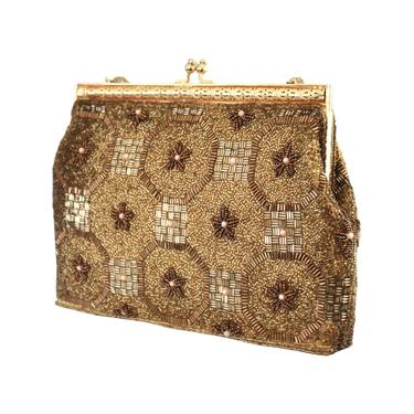 1960s Heavily Beaded Gold Handbag - 1960s Gold Purse - 1960s Beaded Purse - Vintage Gold Purse - Vintage Beaded Handbag - 1950s Gold Purse 