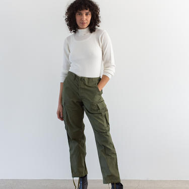 Vintage 26-30 Waist Olive Green Ripstop Fatigues | Unisex Side Pocket 60s Cargo Trousers | Army Pants | F249 