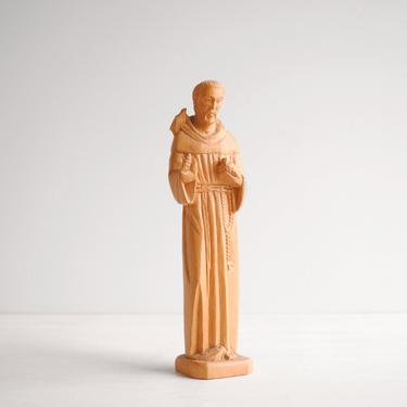 Vintage St. Francis Statue, Hand Carved Wood Religious Statue of St. Francis Holding Birds 