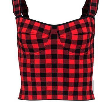Ronny Kobo - Red & Black Checkered Plaid Bustier Top Sz M