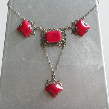 Antique Art Deco Red Glass Necklace 