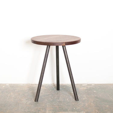 Indy Side Table - Solid Black Walnut Top with Steel tripod Base 