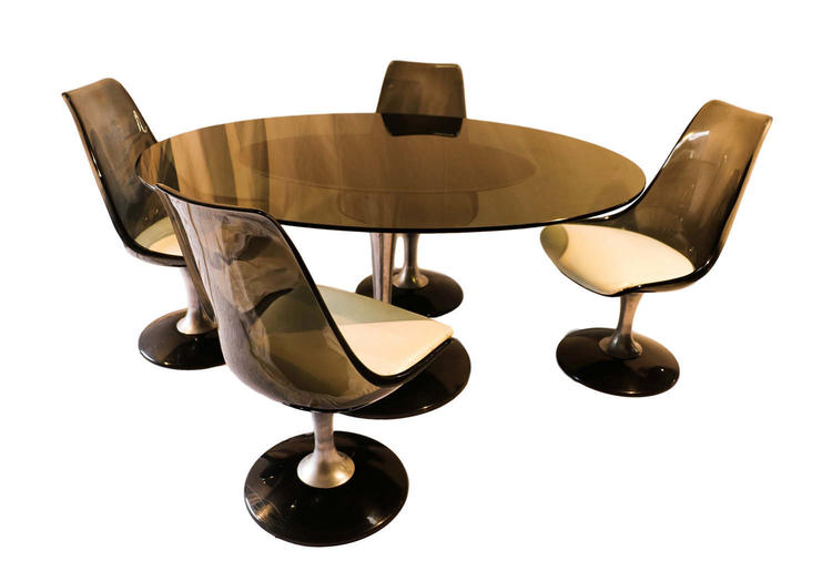 Vintage Acrylic Glass Tulip Dining Table four Chromcraft Chairs Set 