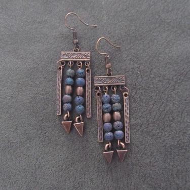Chandelier earrings, lava rock earrings, mid century modern earrings, Victorian earrings, unique earrings, boho chic, antique copper earring 