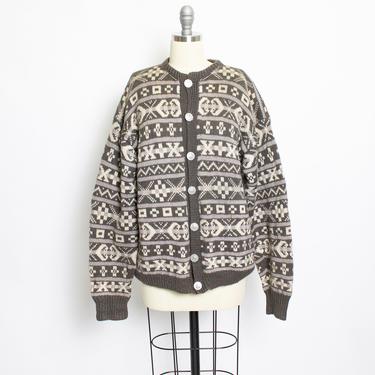 1960s Norwegian Sweater Wool Knit Cardigan L 