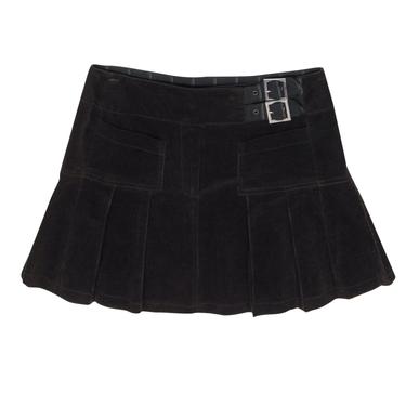 Sfizio - Brown Corduroy Micro Mini Pleated Skirt w/ Buckles Sz 6