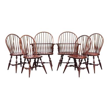 Classic Bow Back Solid Cherry Windsor Chairs - Set of 6 