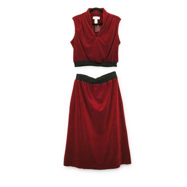 2pc Sleeveless Plush Burgundy  Dress Set