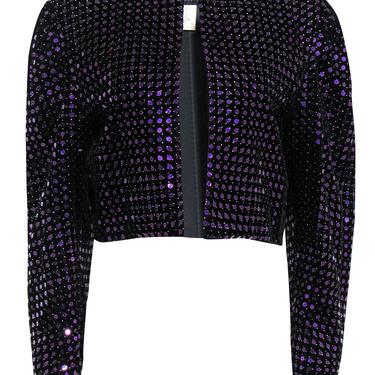 Escada - Black & Purple Velvet Sequin Open Cropped Jacket Sz 8