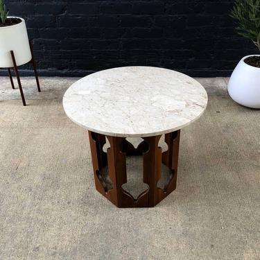 Mid-Century Modern End Table with Marble Stone Top 