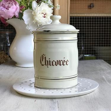 Beautiful vintage French  enamelware Chicoree pot 
