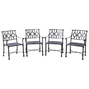 Set of Four Ebonized Cast Aluminum Garden Patio Chairs by ErinLaneEstate