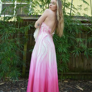 Vintage quinceañera dress / vintage pink strapless formal dress / white and pink quinceañera dress / vintage beaded quinceañera dress / XS 