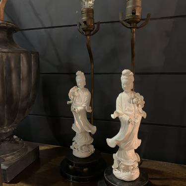 Vintage Blanc De Chine Figurine Lamps
