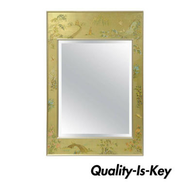 Labarge Chinoiserie Style Gold Eglomise Wall Mirror Reverse Painted Asian Signed