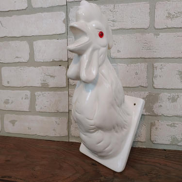 White Ceramic Rooster Kitchen Towel Holder 