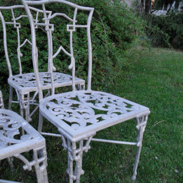 Vintage aluminum faux bamboo dining chairs set of eight 