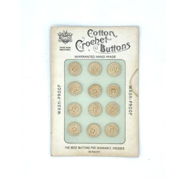 Antique Handmade Cotton Crochet Buttons, One Dozen 1/2 Inch Victorian Buttons on Original Card 