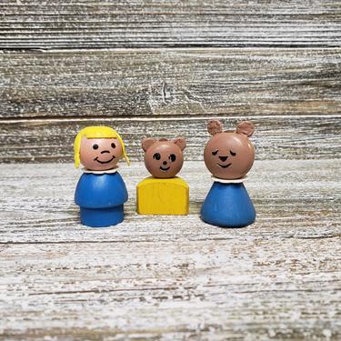 Vintage Fisher Price Goldilocks & 3 Three Bears Little People, Mama Bear, Baby Bear, British Fairy Tale, Childrens 1960s 1970s Vintage Toys 
