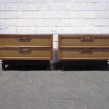 Pair of Nightstands Bedside Tables Mid Century Modern American of Martinsville Chinoiserie Asian Campaign Wood CUSTOM PAINT Available 