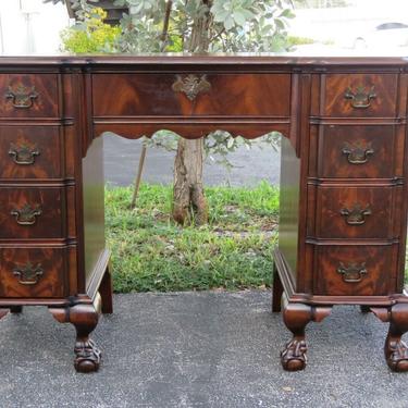 Flame Mahogany Ball And Claw Feet 1940s Writing Office Bedroom Desk 2400