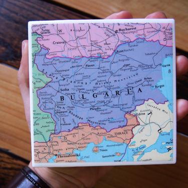 1993 Bulgaria Vintage Map Coaster. Ceramic. Eastern Europe Travel Gift. Vintage Sofia Bulgaria Map. Balkans Travel. European Décor Bulgarian 