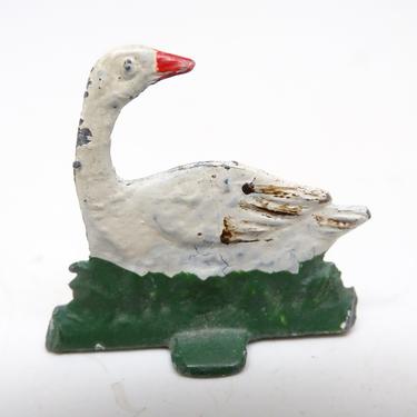Tiny Antique Heinrichsen German Flat Lead Figure of a Swan, Vintage Hand Painted Lead Toy for Christmas Putz Natovity or Creche 