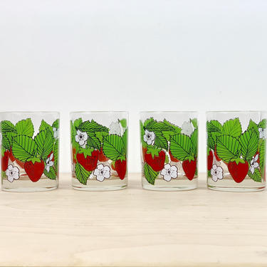 Vintage Strawberry Juice Lowball Glassware Glasses, Set of 4 