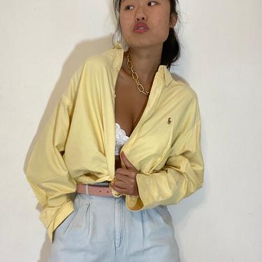 90s Ralph Lauren shirt / vintage pale yellow cotton oxford cloth button down oversized boyfriend menswear collared shirt | L 
