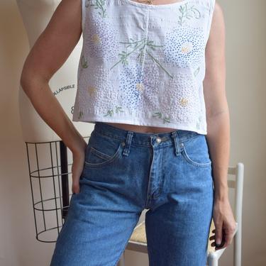 Upcycled Vintage Fabric Blouse | Reworked and Hand Sewn from 1930s/40s Textiles | We, Mcgee-Made Picnic Top | Embroidered Pixel Floral | M 