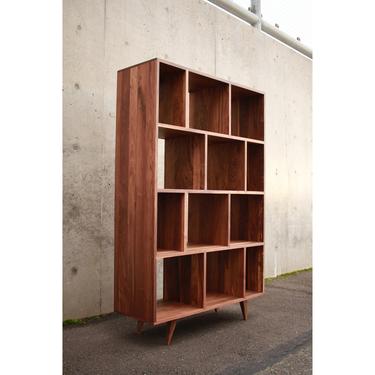 Knodler Vinyl LP Console, Mid-Century Modern Bookcase, Solid Hardwood Record Bookshelf, LP Shelf (Shown in Walnut) 