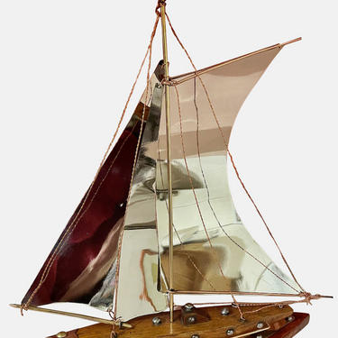 Copper, Chrome, Brass and Wooden Sailing Boat Sculpture