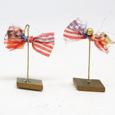 2 Vintage Patriotic Party Favors, USA Flag on Wooden Base, July 4th, Independence Day, Stars and Stripes Flag, Original Paper Label 