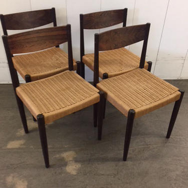 Set of Four (4) Poul Volther Danish Rosewood/Rope Dining Chairs