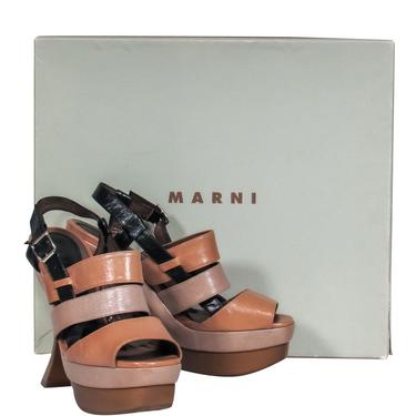 Marni - Brown & Black Strappy Platform Sandals w/ Curved Heel Sz 9