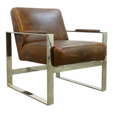 Modern Vintage Style Leather Club Chair