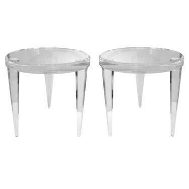 Pair of Sculptural Round End Tables in Solid Lucite 1990s
