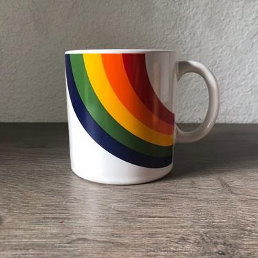 1980s Rainbow Coffee Mug, Vintage Made in Korea Coffee Cup 