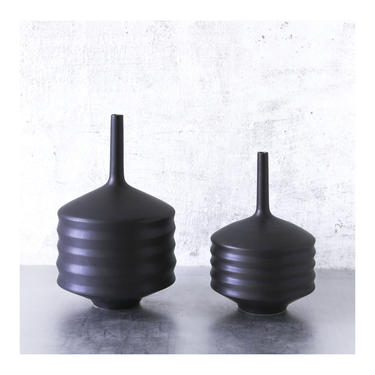 SHIPS NOW- set of 2 Stoneware Aspirator Vases in matte black glaze by sara paloma.  modern ceramic slate grey black bud vase paloma pottery 