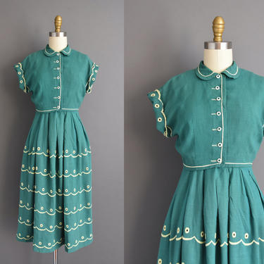 vintage dress 40s - Vicky Vaughn turquoise 2pc bolero dress set - Small - 1940s vintage dress 