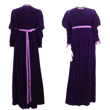 60s EMMA DOMB purple velvet Medieval gown / 1960s vintage designer maxi hostess dress w/ mutton puff sleeves 6 70s 