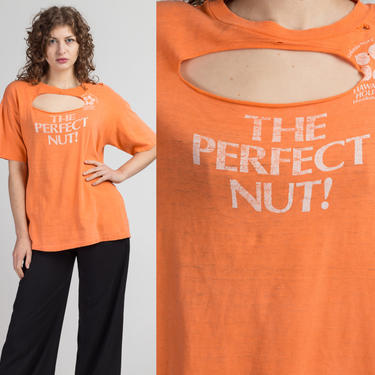 Vintage &amp;quot;The Perfect Nut&amp;quot; T Shirt - Men's XL | 80s Orange Distressed Paper Thin Burnout Macadamia Nut Hawaii Graphic Tee 