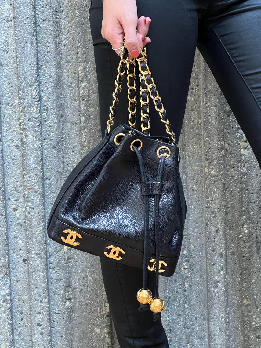 gold chanel backpack caviar