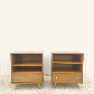 Mid Century Nightstands with Brass Legs - A Pair