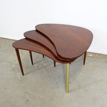 Mid-Century Danish Modern Teak Boomerang Jackknife Coffee / Accent Tables / Nest Tables - Set of 3 