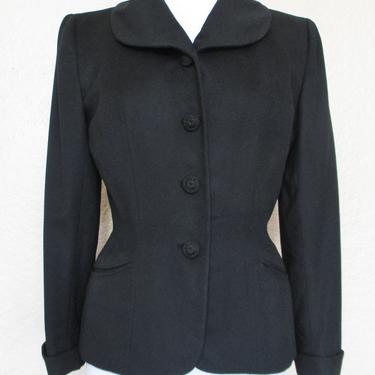 Vintage 1940s Schiaparelli Suit Jacket, Medium Women, black wool, fitted waist 
