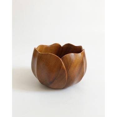 Vintage Carved Wood Lotus Bowl 