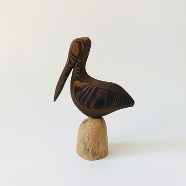 Vintage Carved Redwood Pelican 